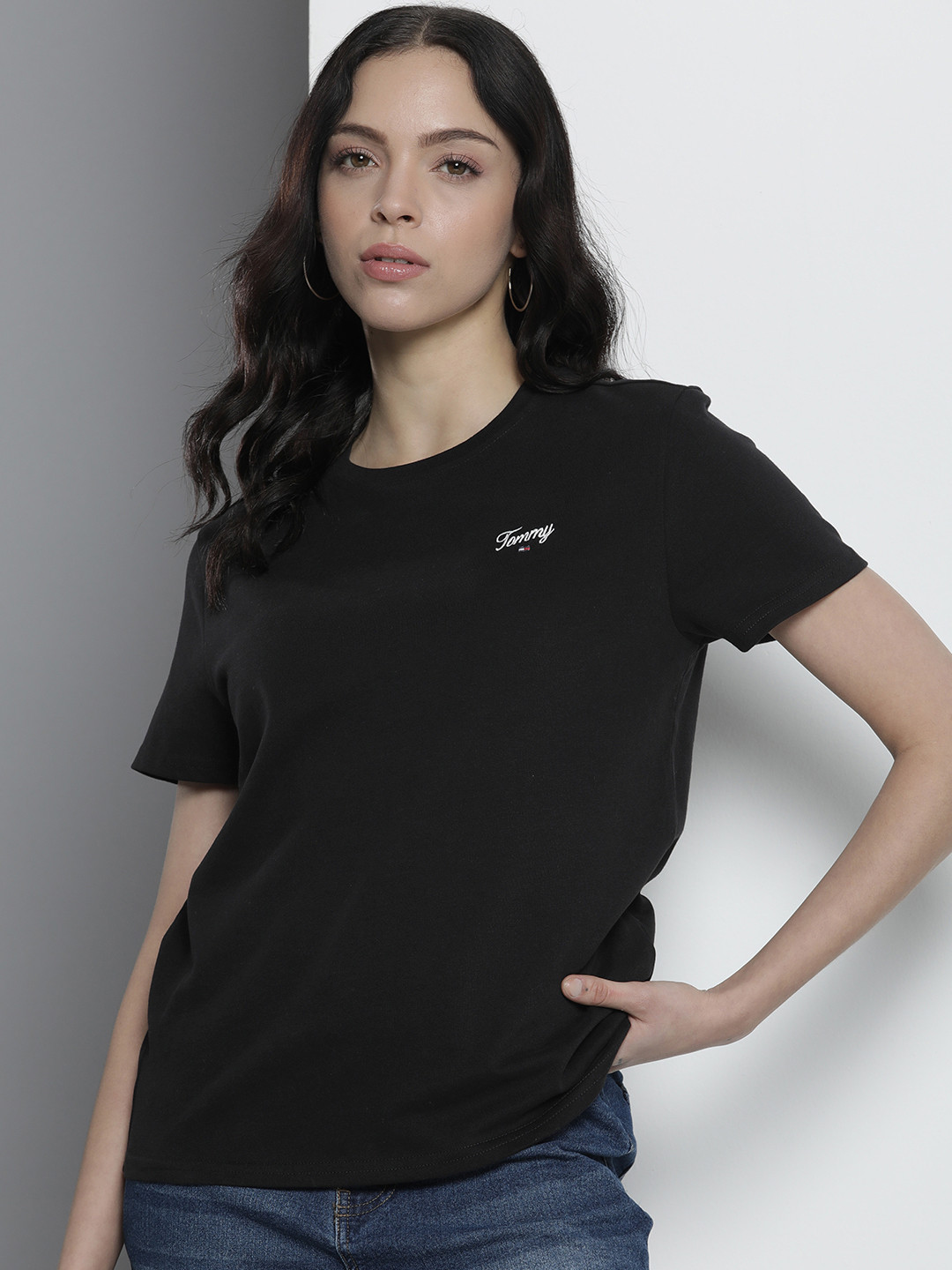 

Tommy Hilfiger Embroidered Pure Cotton T-shirt, Black