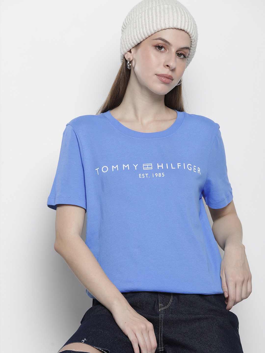 

Tommy Hilfiger Brand Logo Printed Pure Cotton T-shirt, Blue