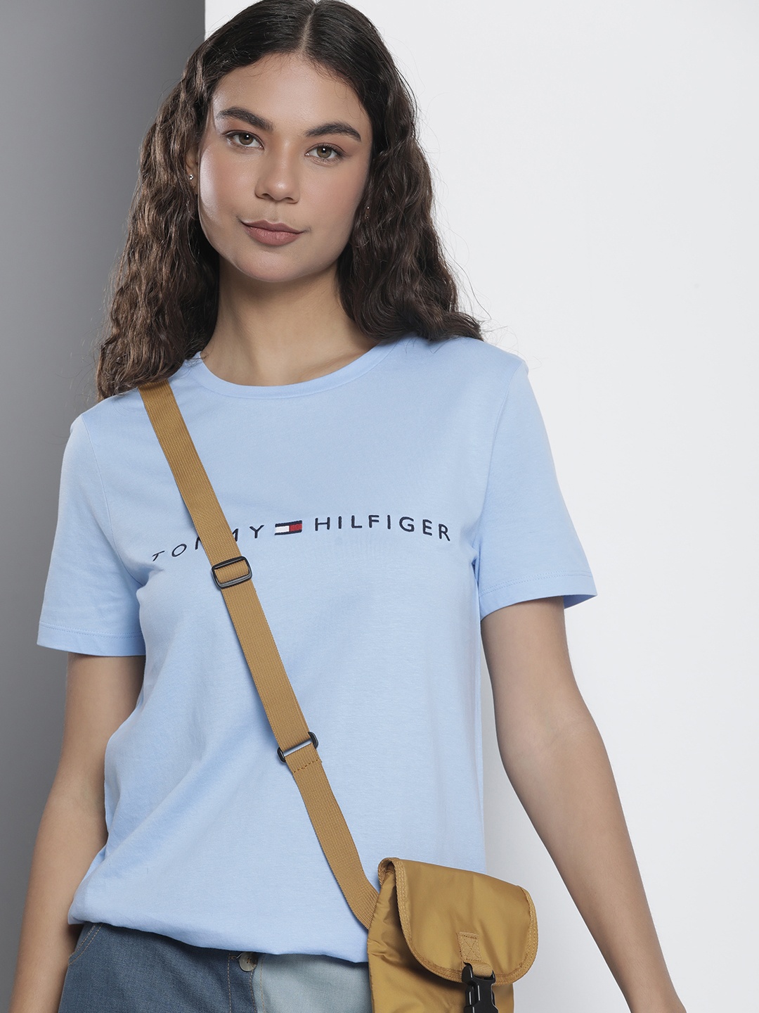 

Tommy Hilfiger Brand Logo Embroidered Pure Cotton Slim Fit T-shirt, Blue