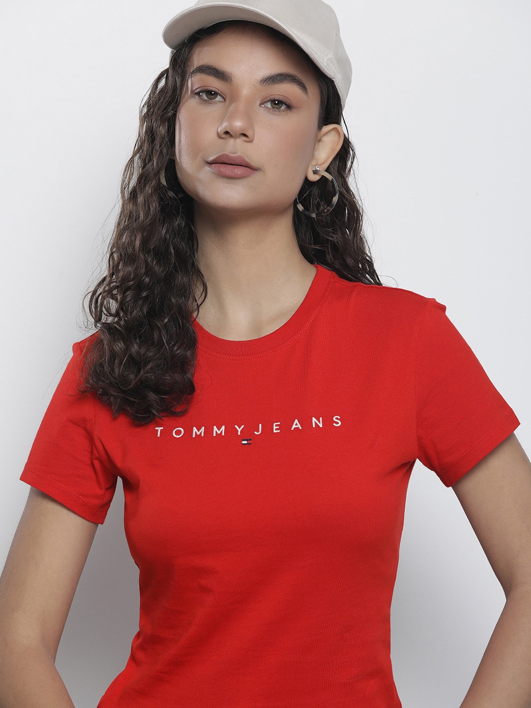 

Tommy Hilfiger Pure Cotton Brand Logo Embroidered Slim Fit T-shirt, Red