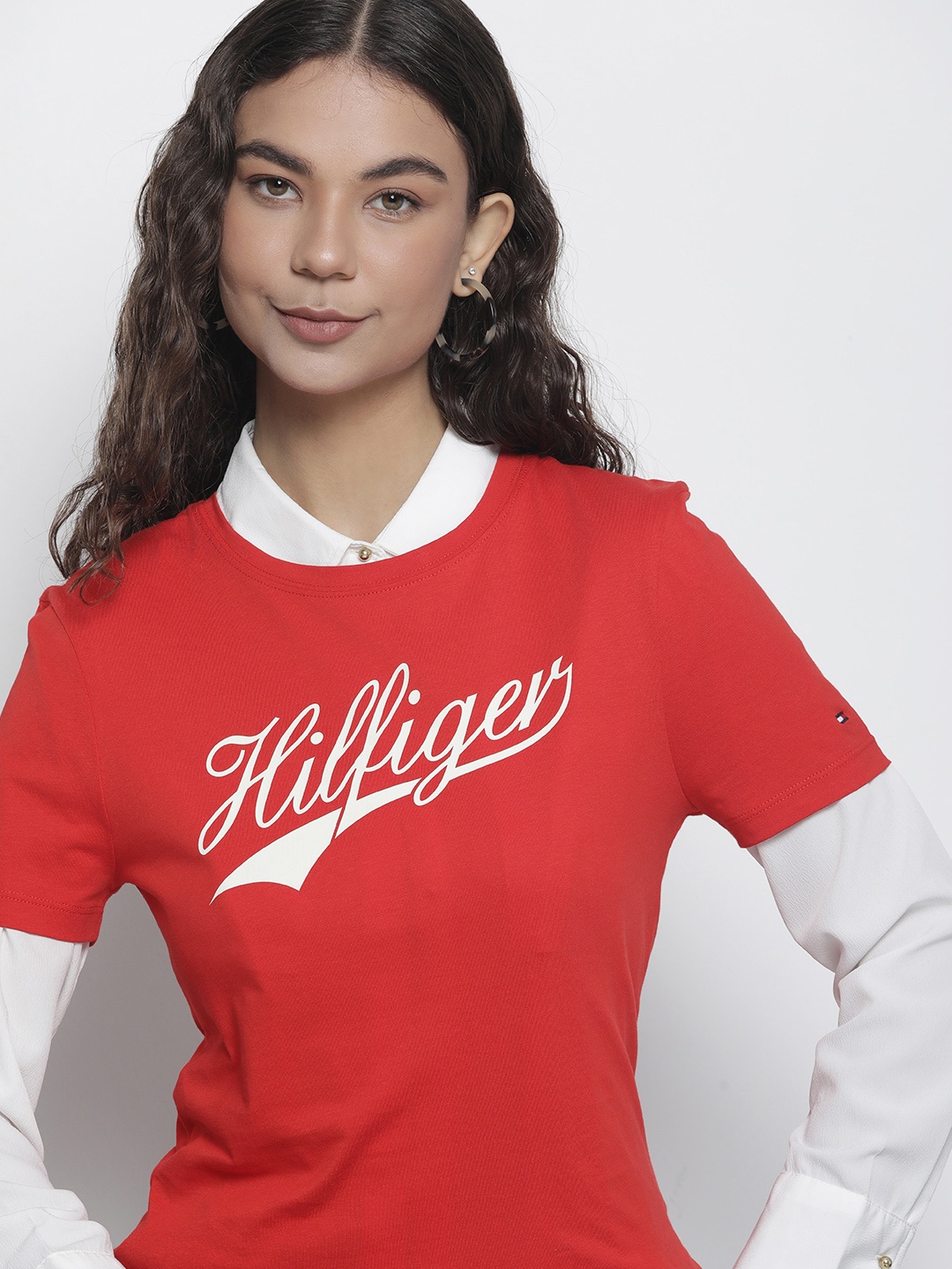 

Tommy Hilfiger Brand Logo Printed Pure Cotton Slim Fit T-shirt, Red