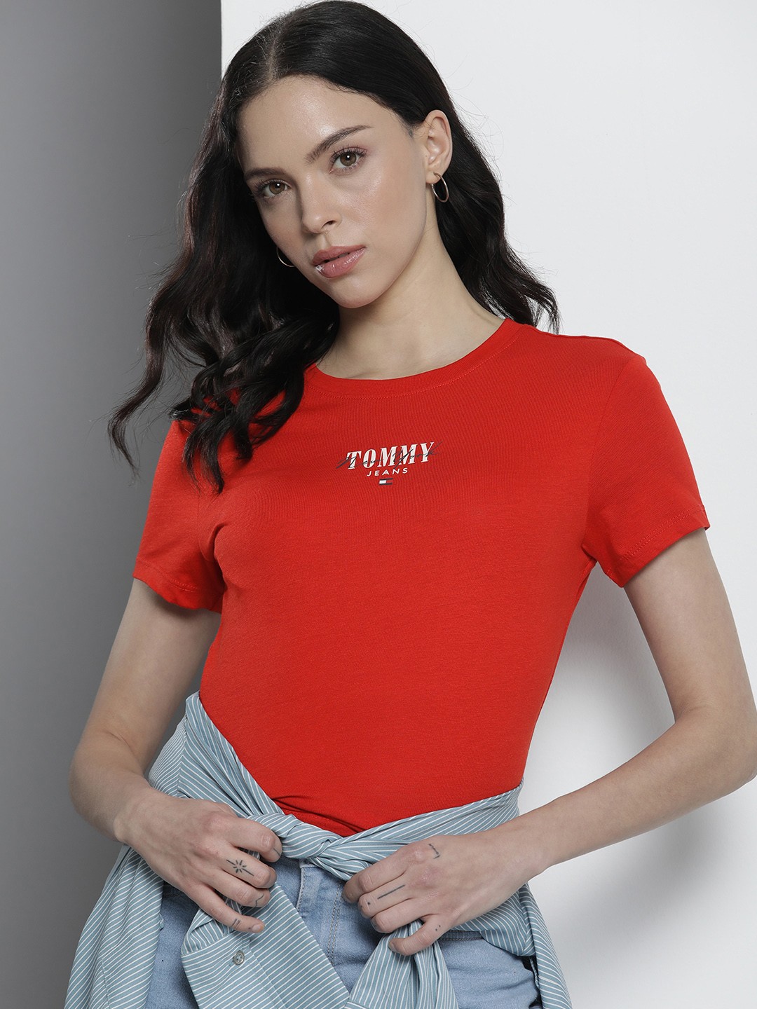 

Tommy Hilfiger Brand Logo Printed Slim Fit T-shirt, Red