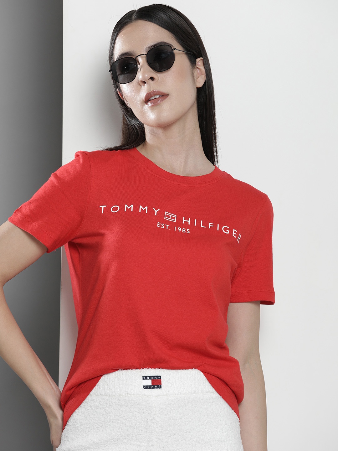 

Tommy Hilfiger Brand Logo Printed Pure Cotton T-shirt, Red