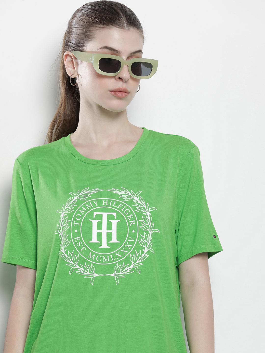 

Tommy Hilfiger Women Brand Logo Printed T-shirt, Green