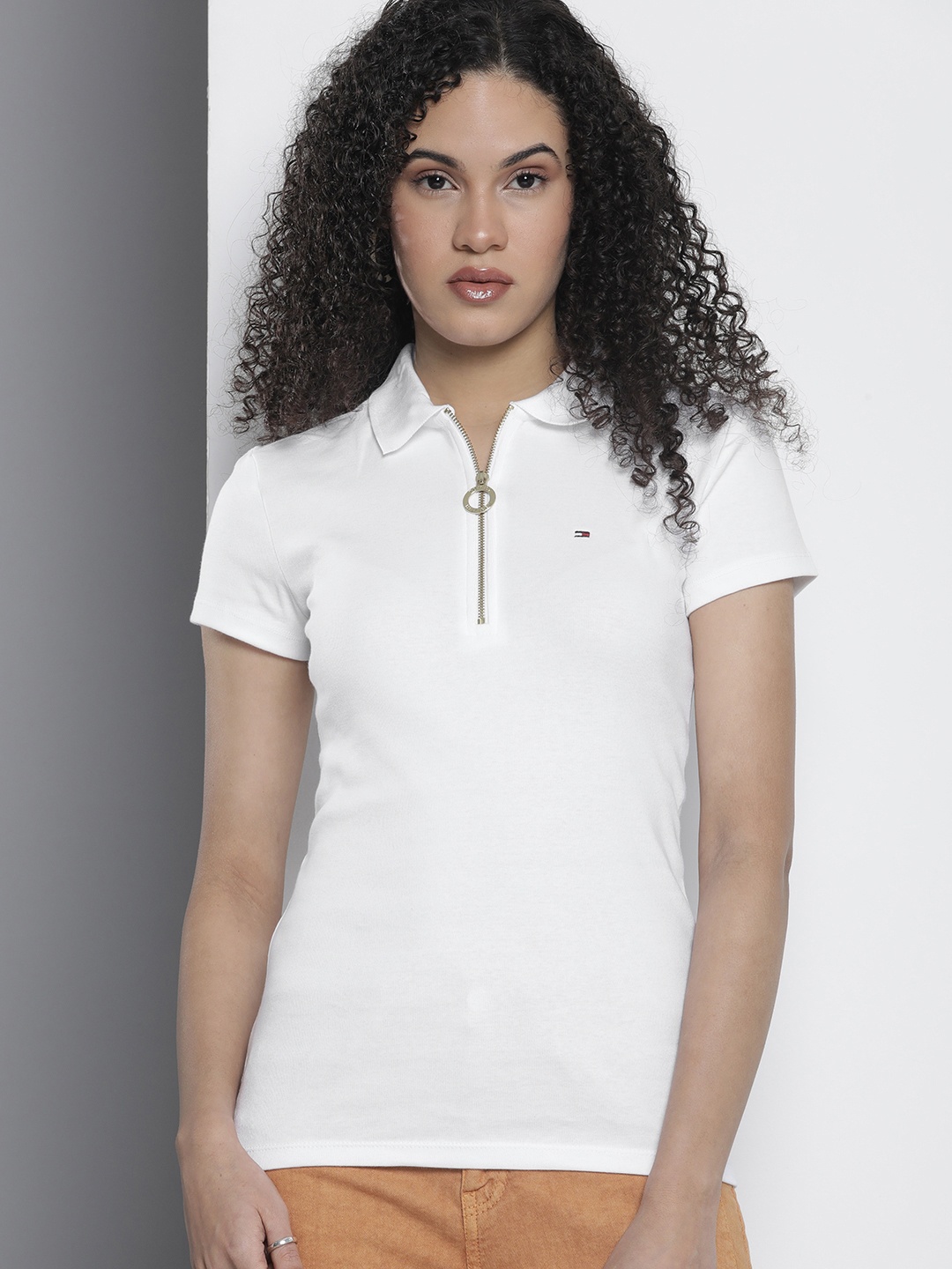

Tommy Hilfiger Ribbed Polo Collar Pure Cotton Slim Fit T-shirt, White
