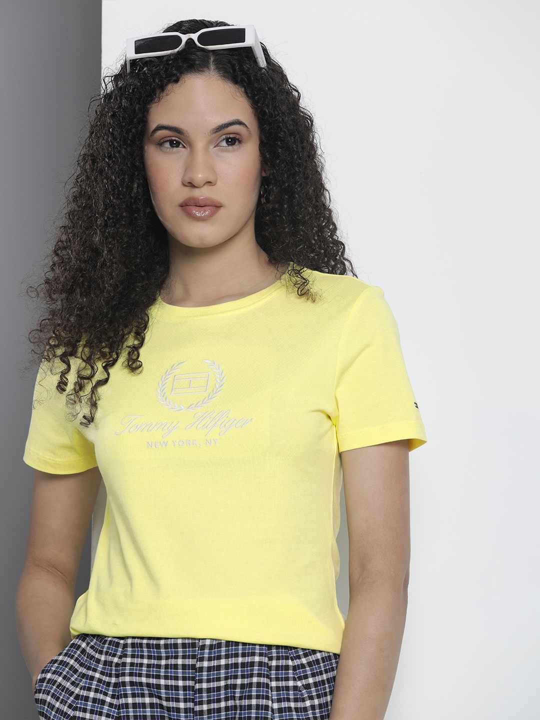 

Tommy Hilfiger Pure Cotton Brand Logo Embroidered Slim Fit Casual T-shirt, Yellow