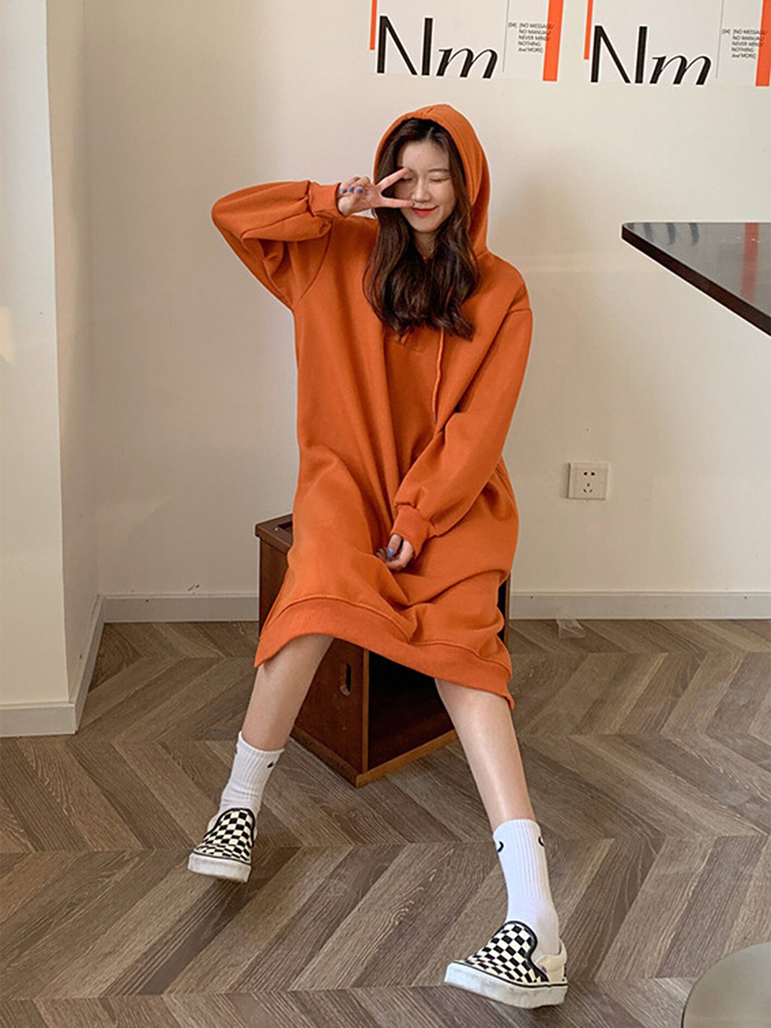 

LULU & SKY Oversized Hooded Jumper Dress, Orange
