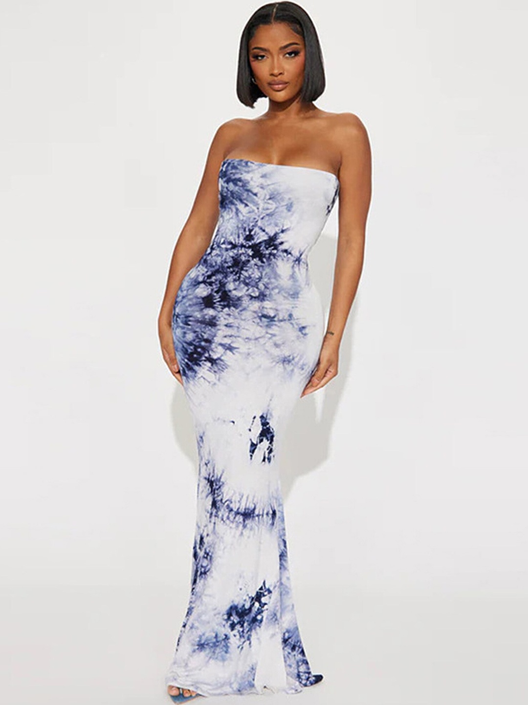 

LULU & SKY Tie and Dye Strapless Maxi Dress, Blue