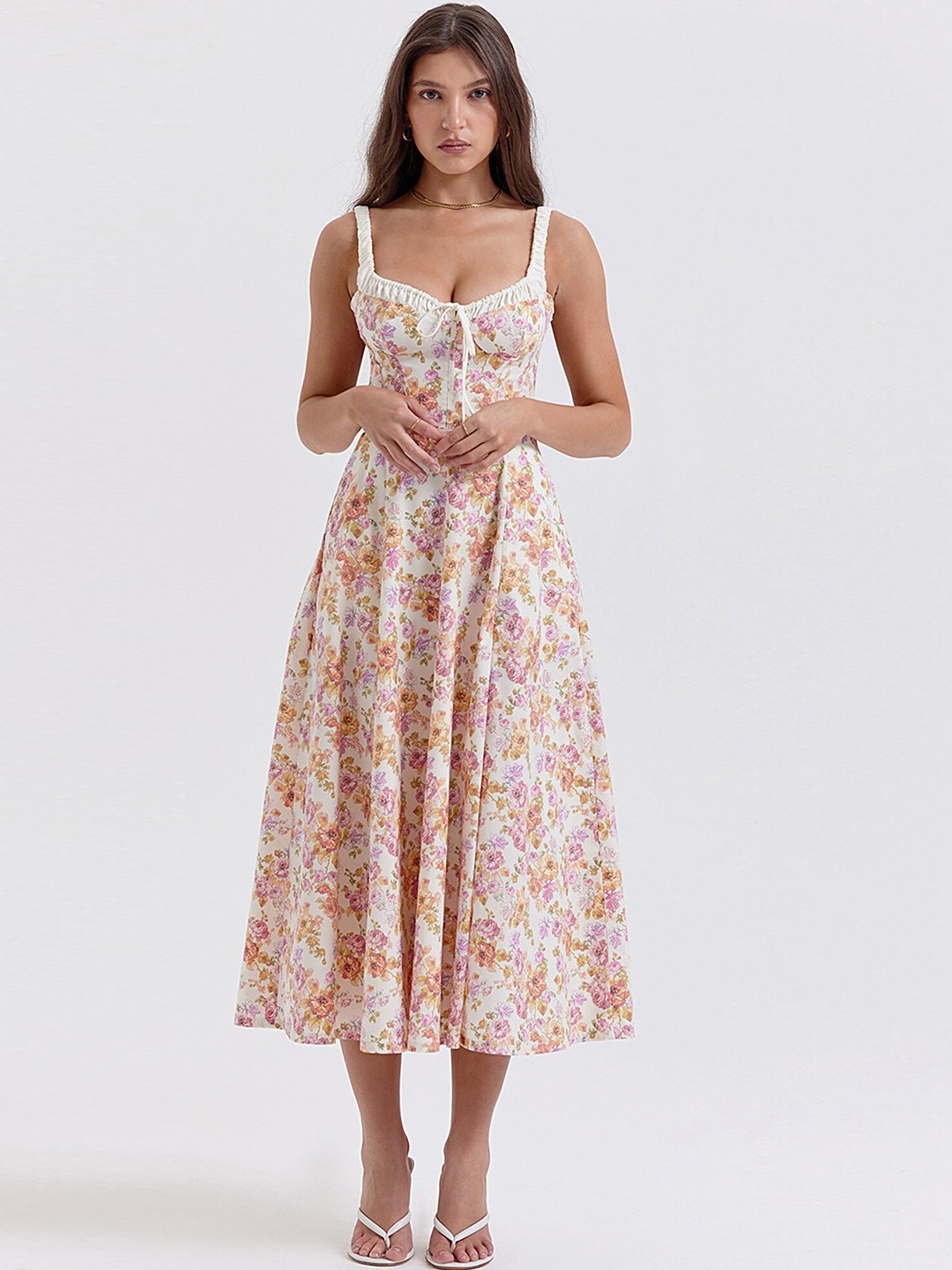 

LULU & SKY Floral Print Fit & Flare Midi Dress, Off white