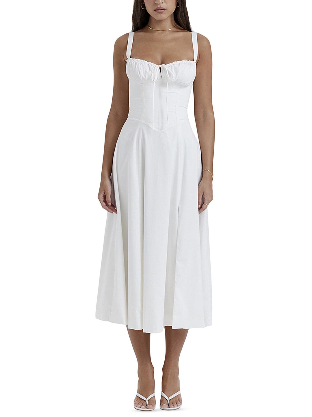 

LULU & SKY Shoulder Straps A-Line Midi Dress, White