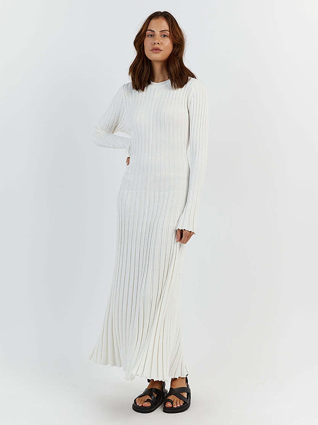 

LULU & SKY Ribbed Round Neck Maxi Dress, White