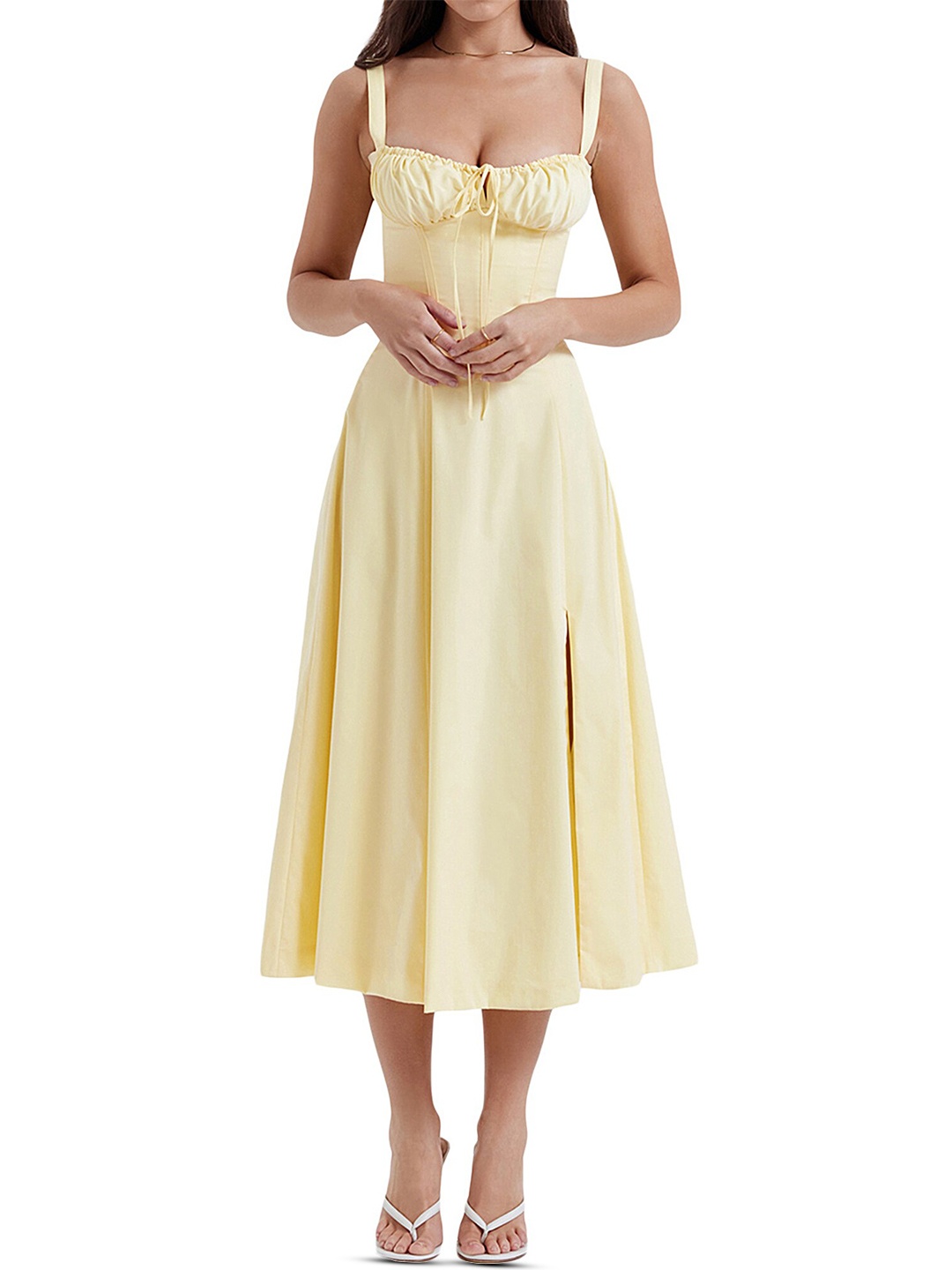

LULU & SKY Shoulder Straps A-Line Midi Dress, Yellow