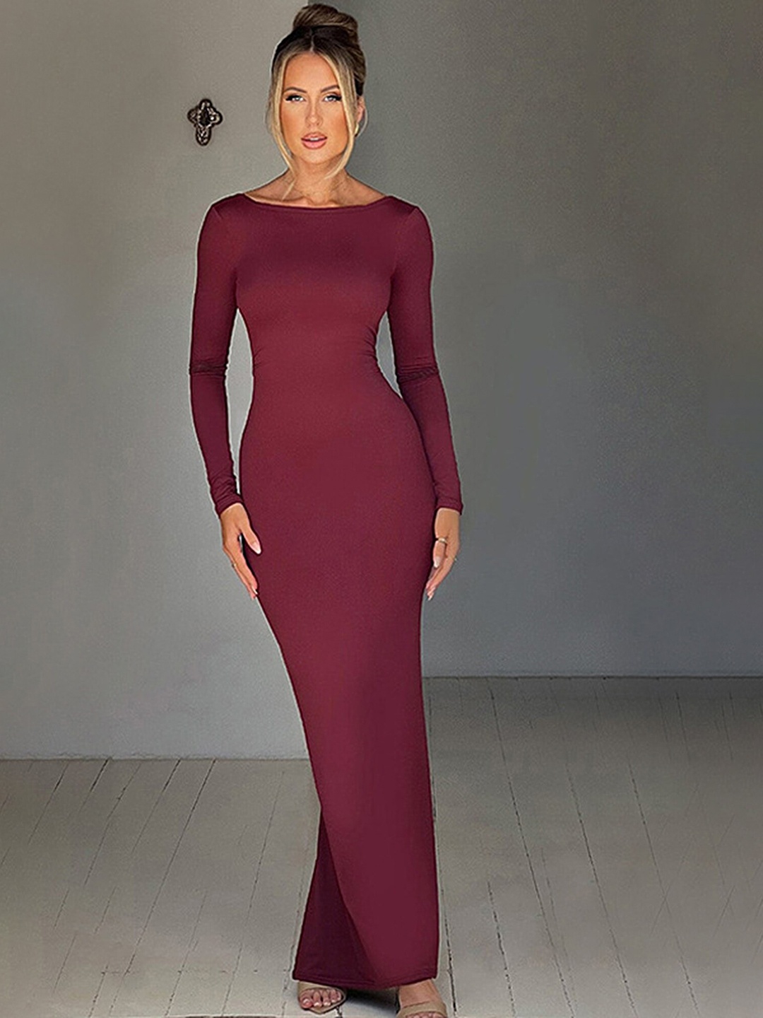 

LULU & SKY Boat Neck Bodycon Maxi Dress, Burgundy