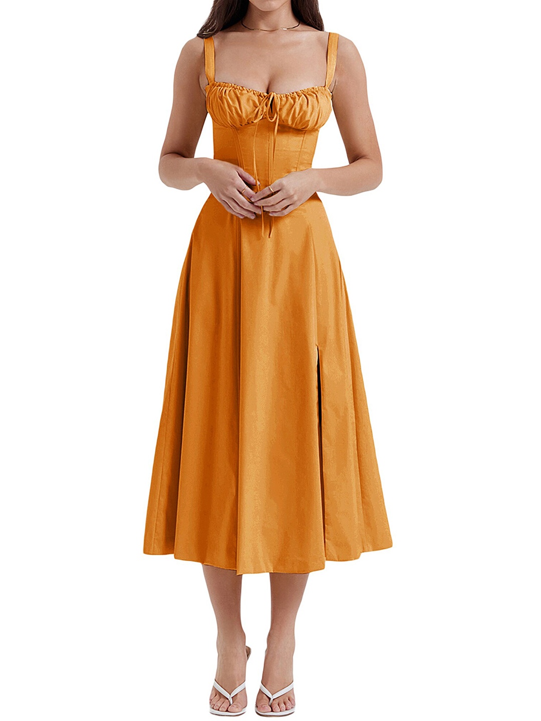 

LULU & SKY Shoulder Straps Fit & Flare Midi Dress, Orange