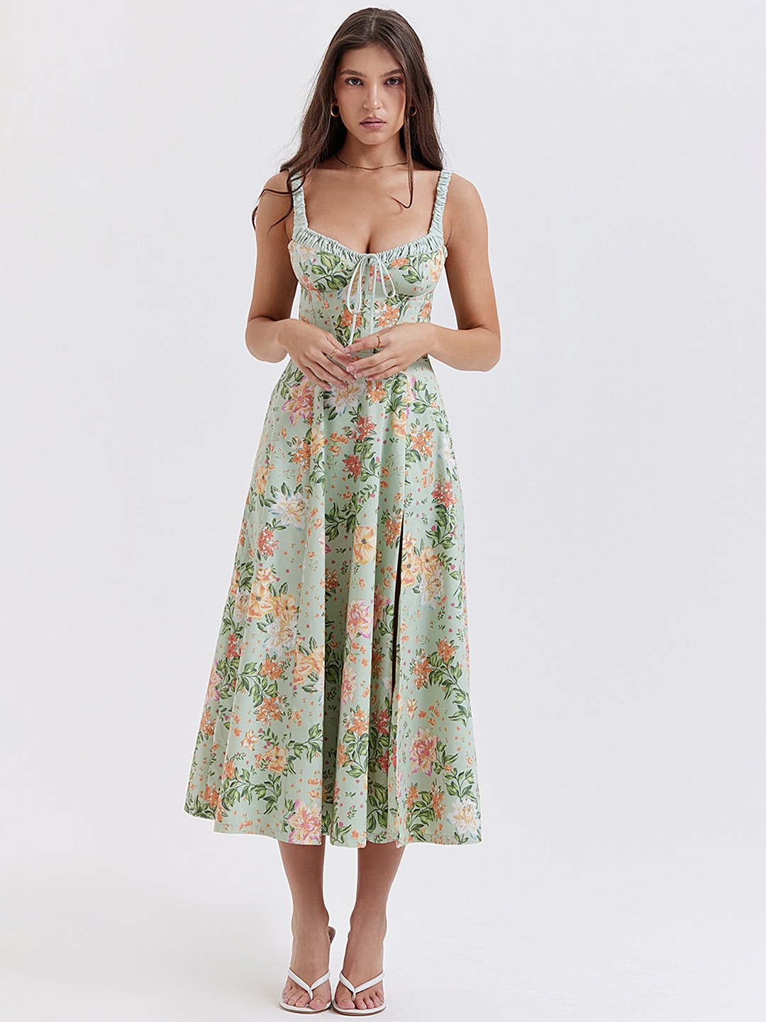 

LULU & SKY Floral Printed Fit and Flare Dress, Green