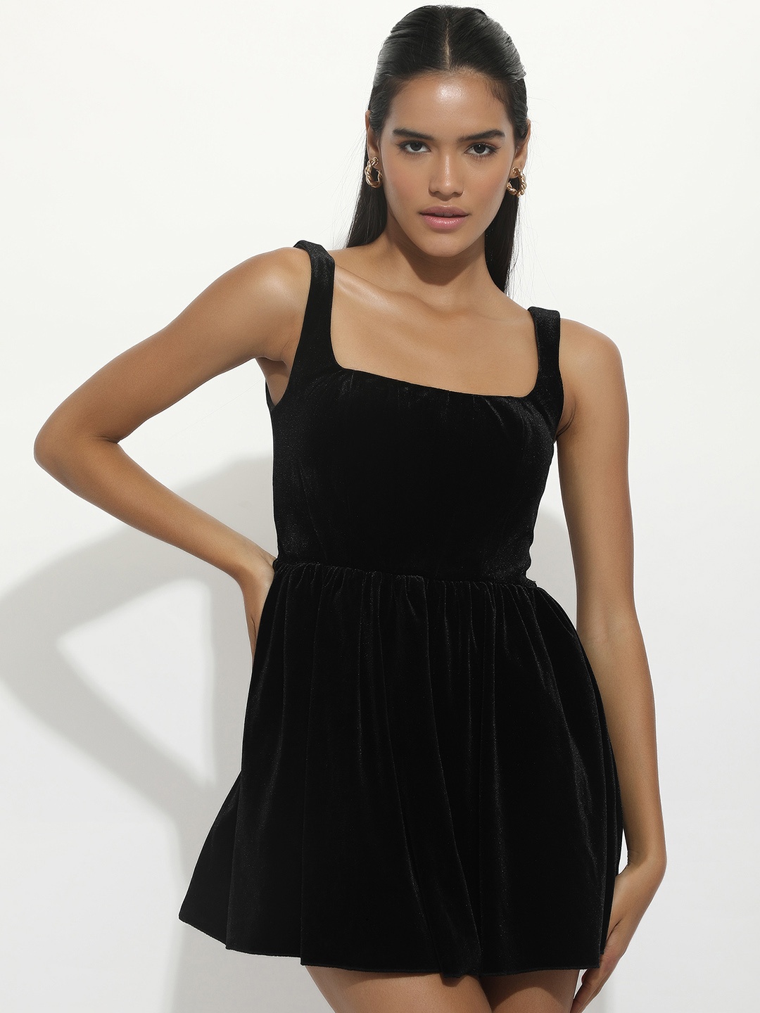 

LULU & SKY Square Neck Velvet Fit and Flare Mini Dress, Black