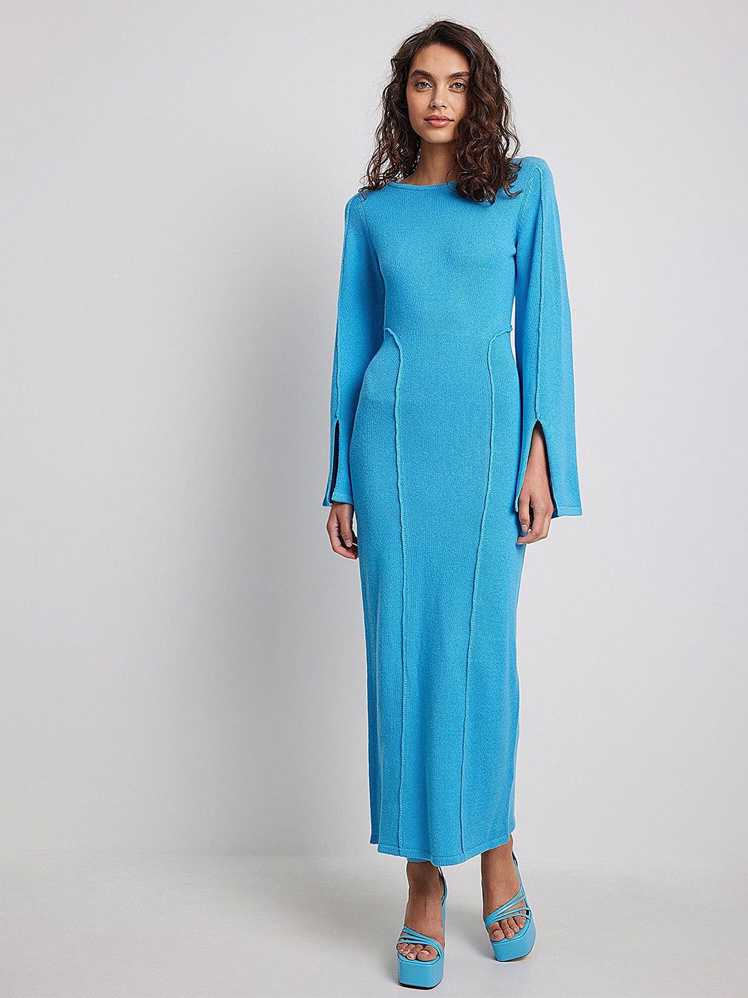 

LULU & SKY Ribbed Round Neck Sheath Dress, Blue