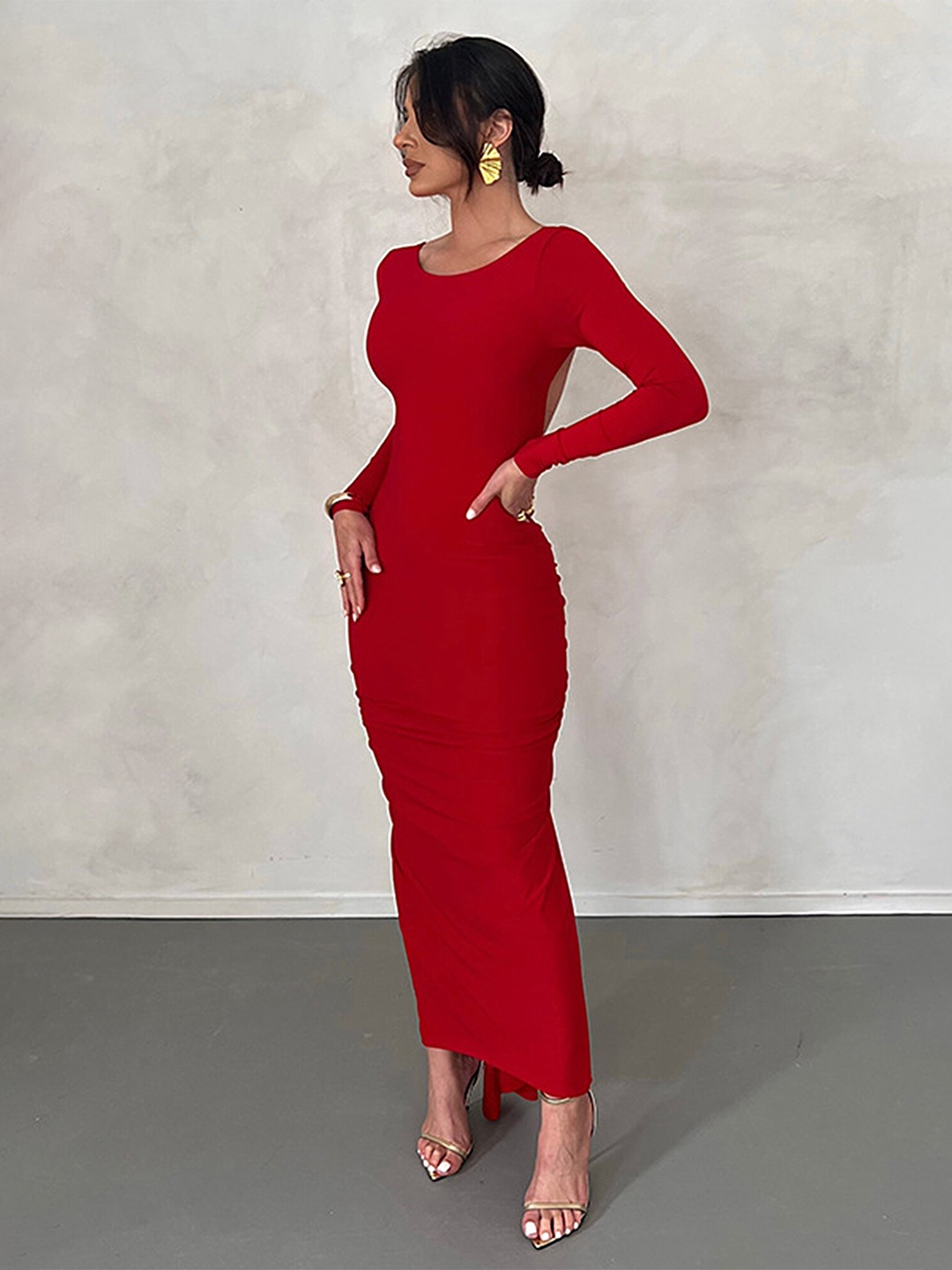 

LULU & SKY Ruched A-Line Maxi Dress, Red