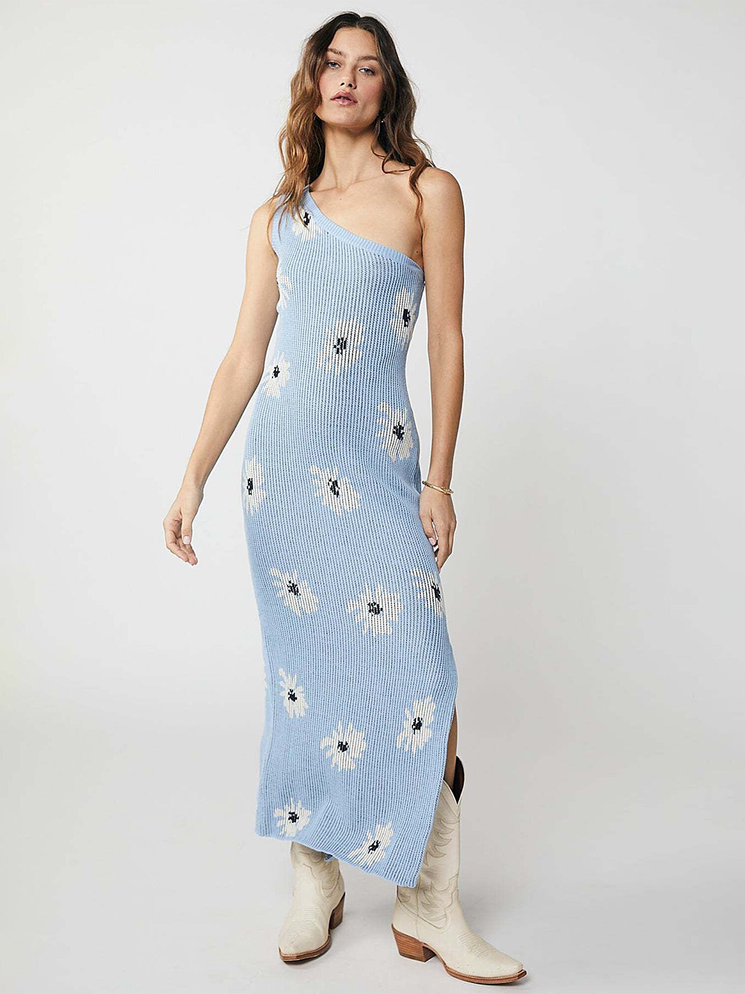 

LULU & SKY Floral Print One Shoulder Maxi Dress, Blue