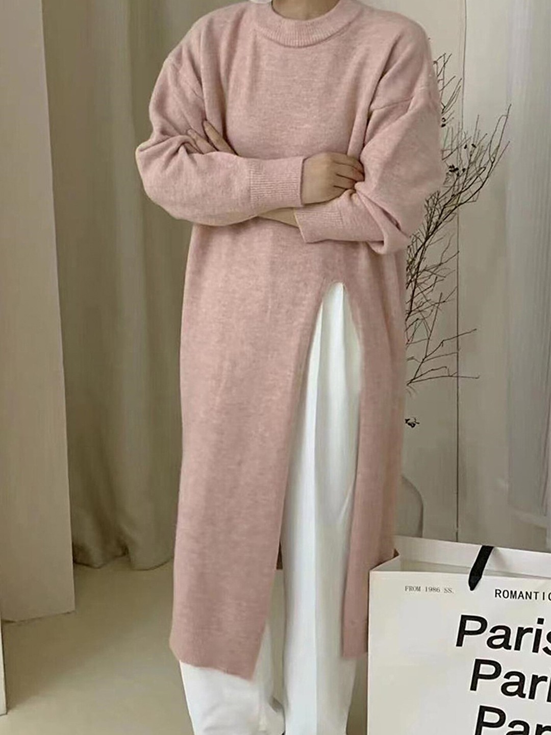 

LULU & SKY Round Neck Midi Sweater Dress, Pink