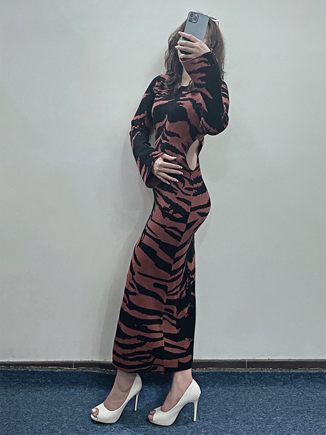 

LULU & SKY Animal Printed Cut Out Maxi Dress, Brown
