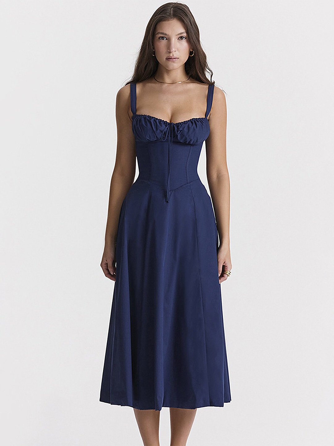 

LULU & SKY Shoulder Straps Fit & Flare Midi Dress, Blue