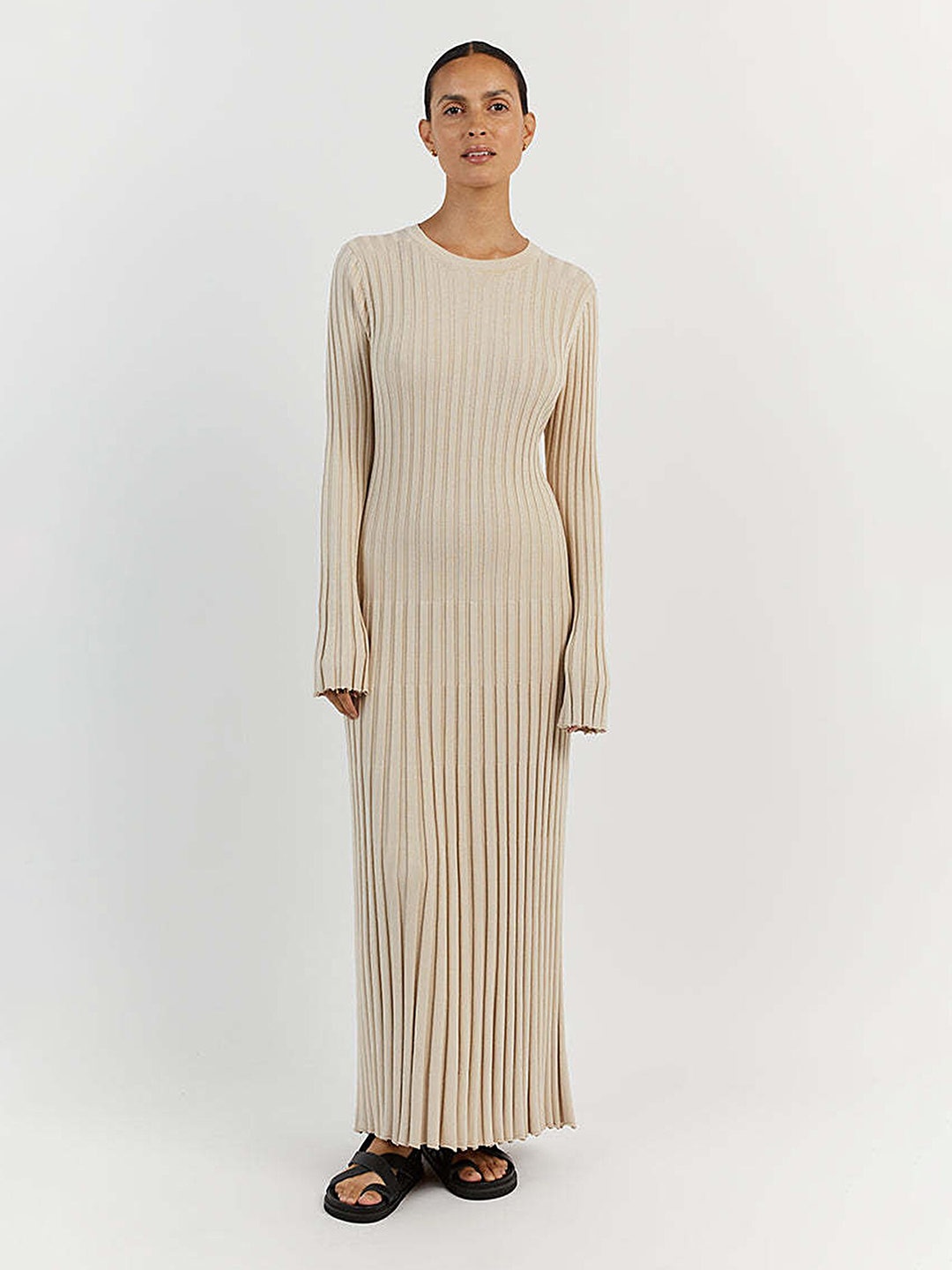 

LULU & SKY Ribbed A-Line Maxi Dress, Off white