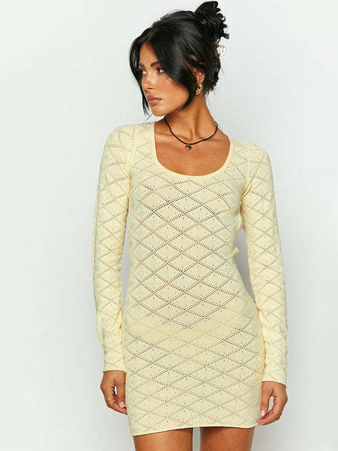 

LULU & SKY Self Design Cut-Out Detail Sheath Dress, Yellow