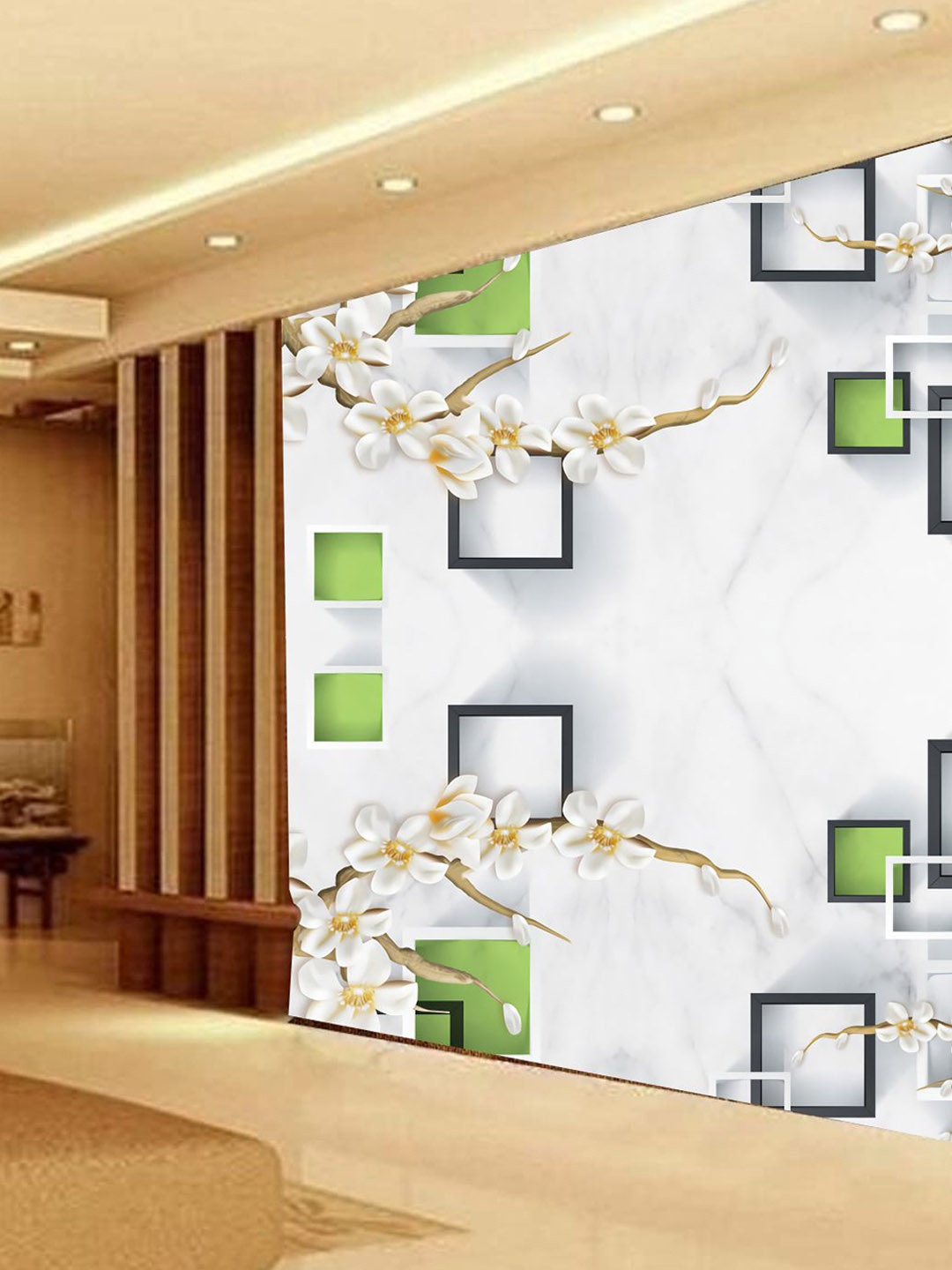 

KSHIRSA White & Green Floral Printed Self Adhesive Removable Wallpaper