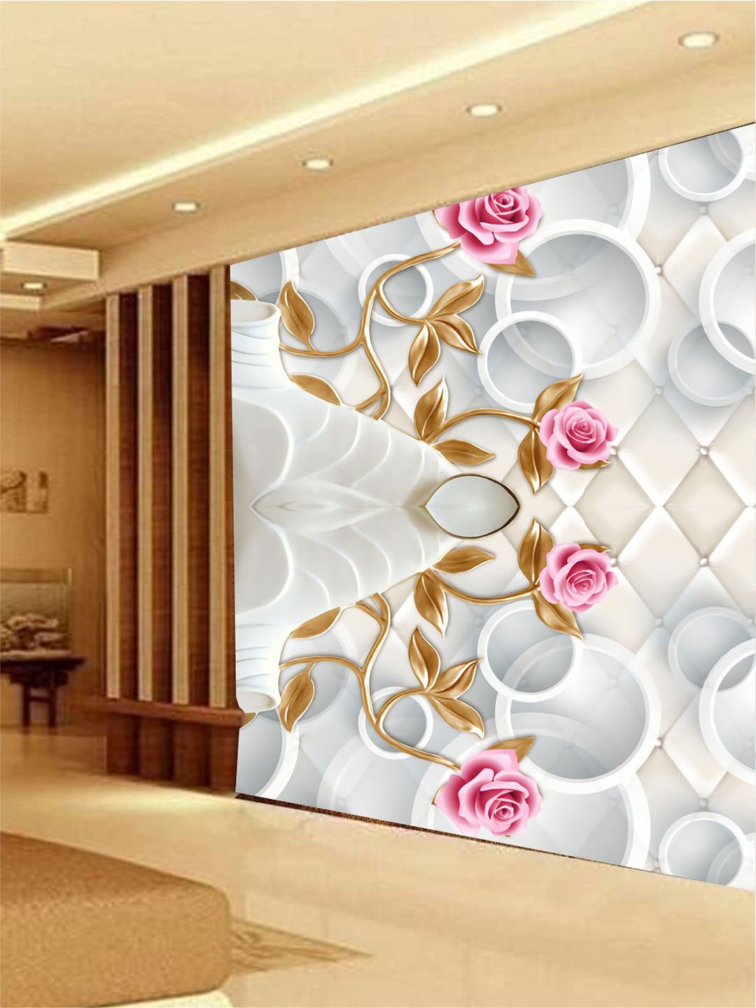 

KSHIRSA Grey & Pink Floral Printed Self Adhesive Wallpaper