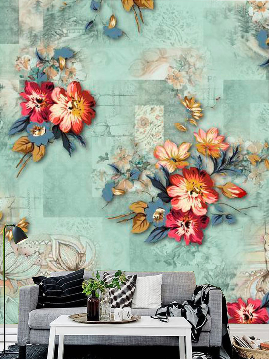 

KSHIRSA Blue & Pink Floral Printed Self-Adhesive Removable Wallpaper