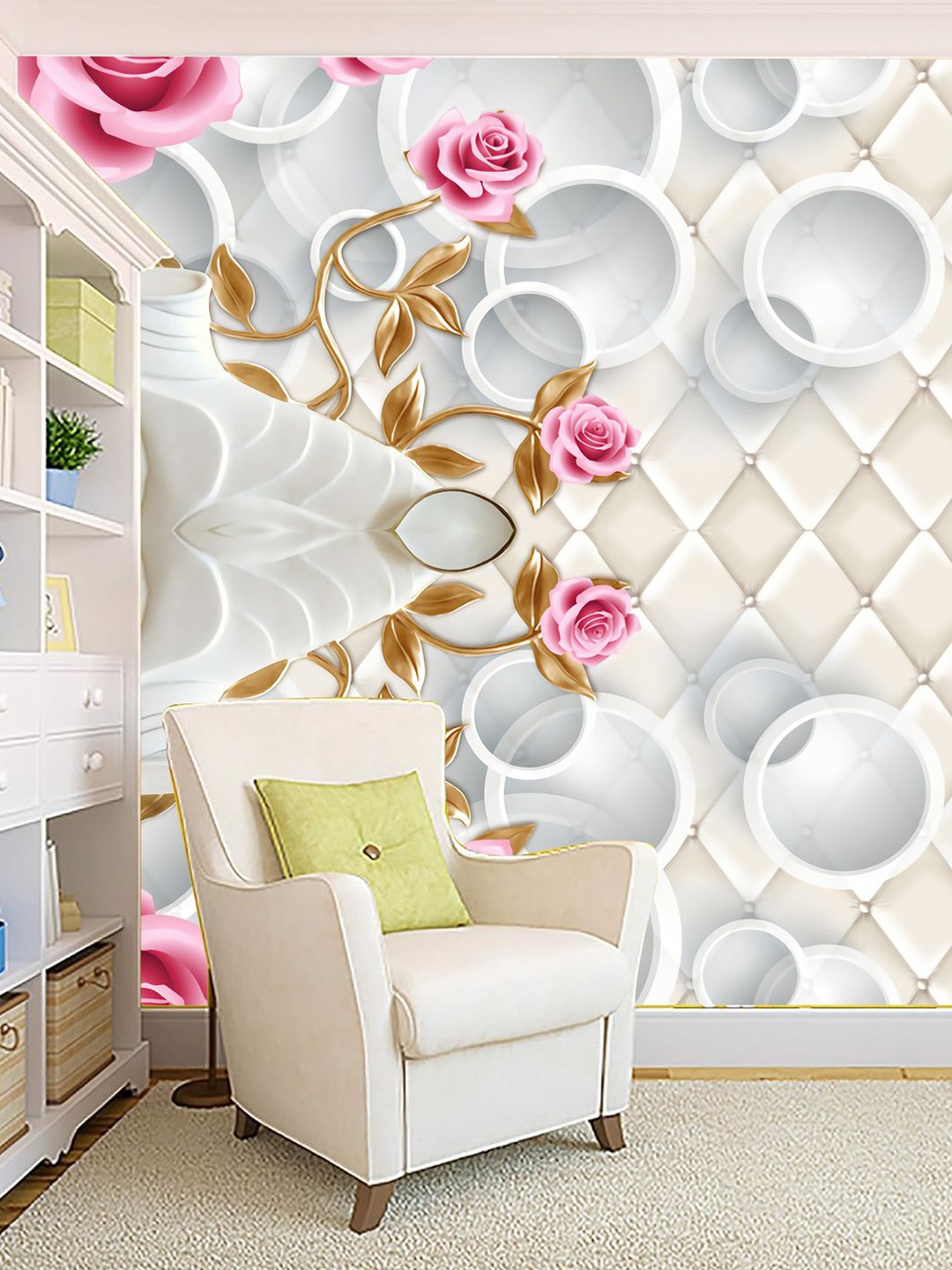 

KSHIRSA White & Pink Floral Printed Removable Self Adhesive Wallpaper