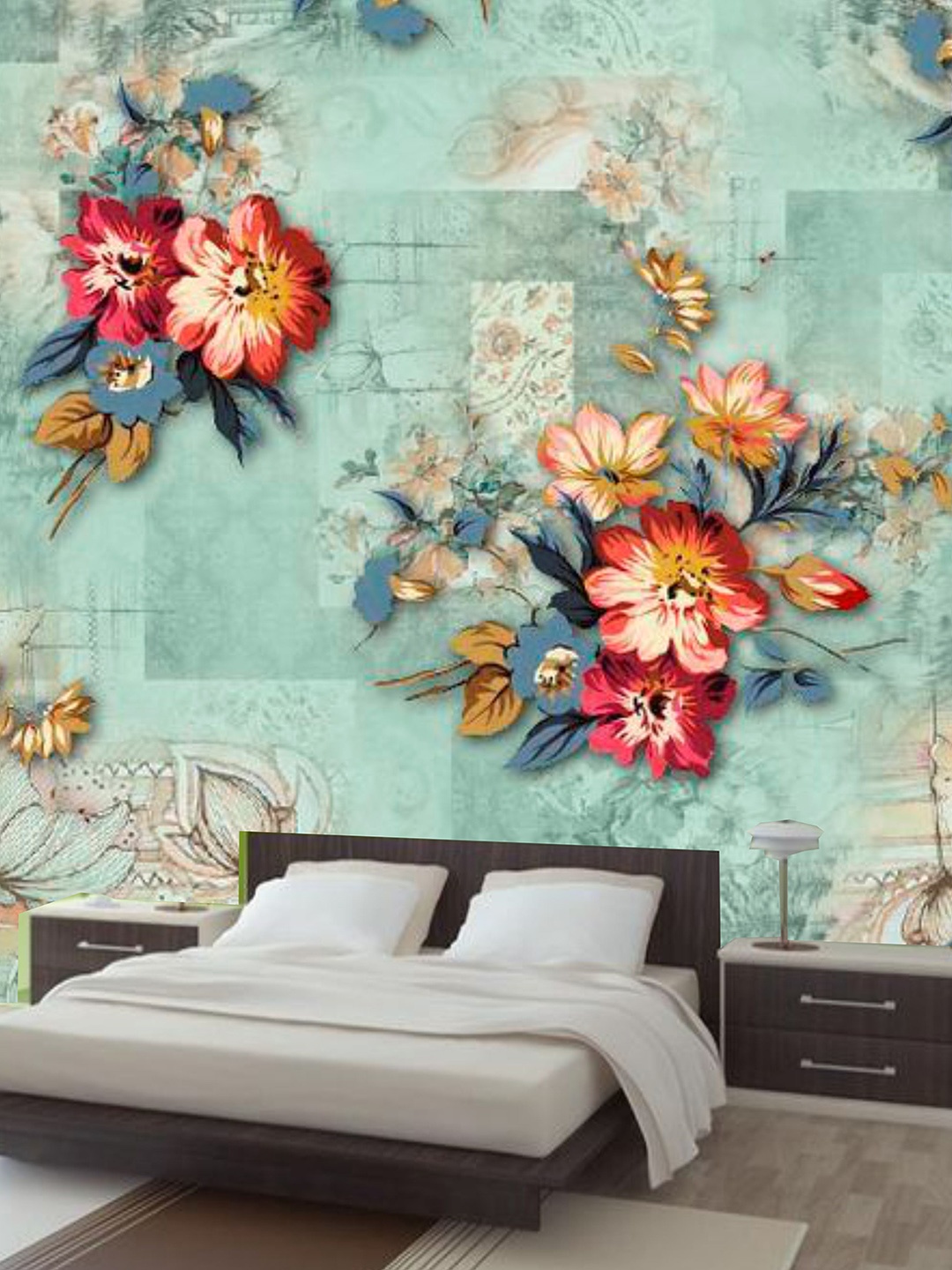 

KSHIRSA Green & Red Floral Printed Self Adhesive Removable Wallpaper