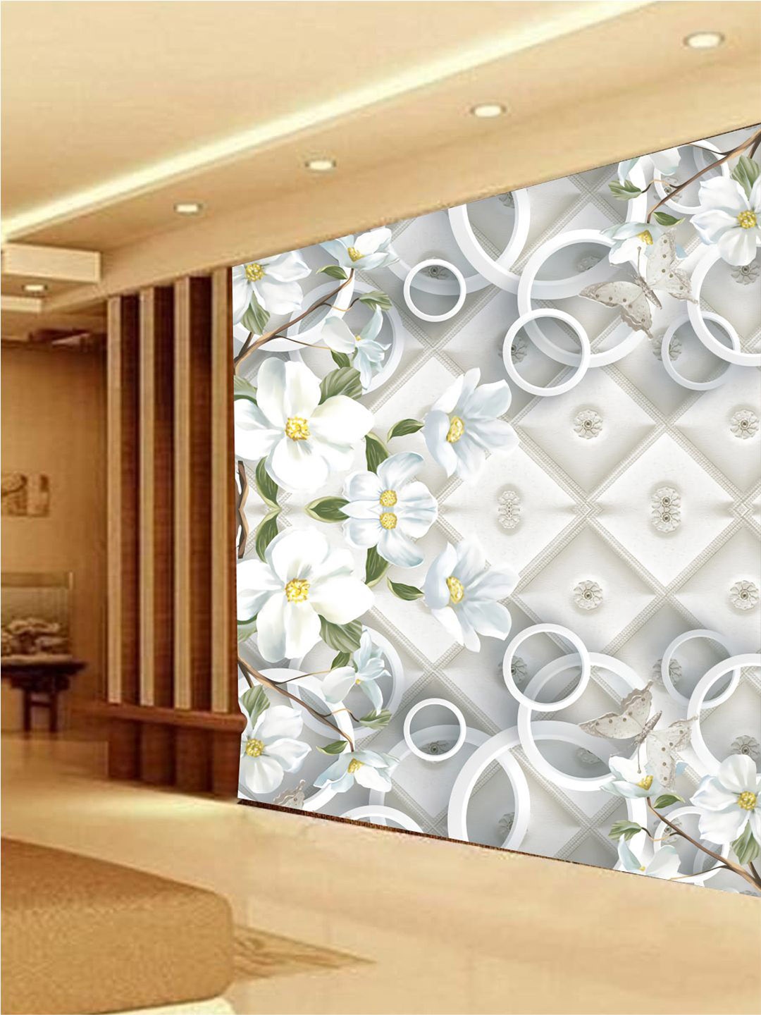 

KSHIRSA Grey & White Floral Printed Self-Adhesive Removable Wallpaper
