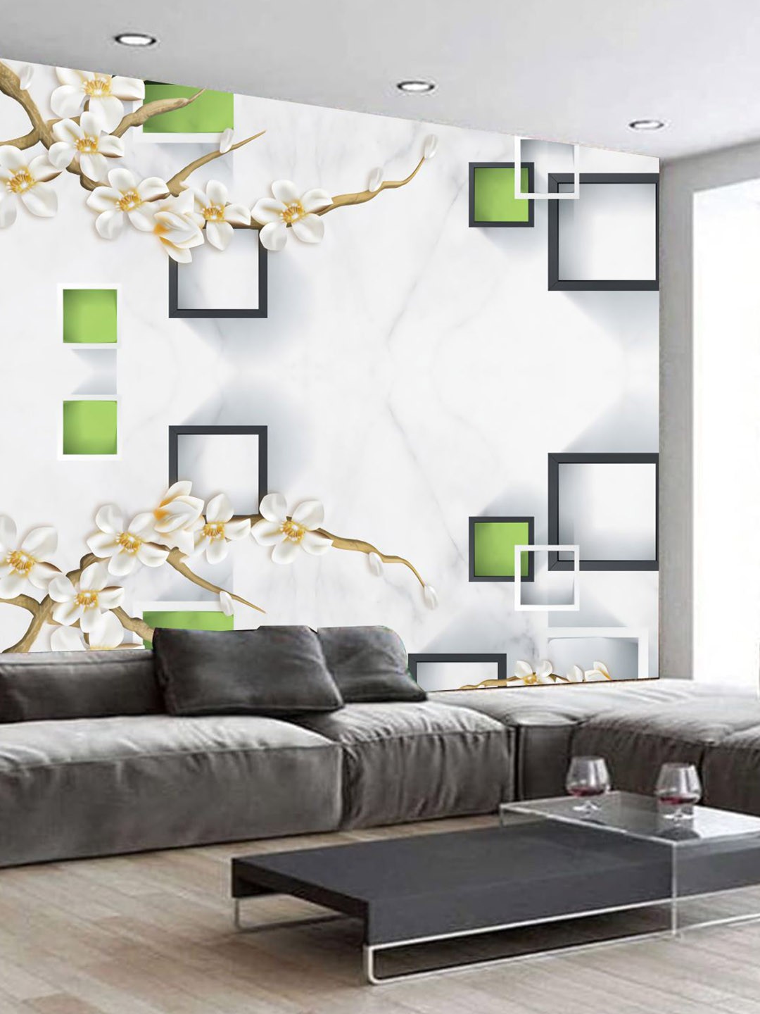 

KSHIRSA Green & White Floral Printed Self Adhesive Wallpaper