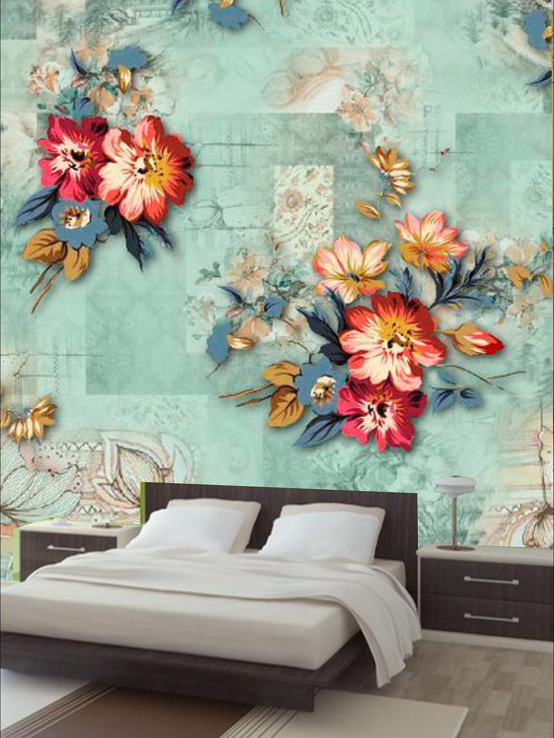 

KSHIRSA Green & Pink Floarl Printed Self-Adhesive Removable Wallpaper
