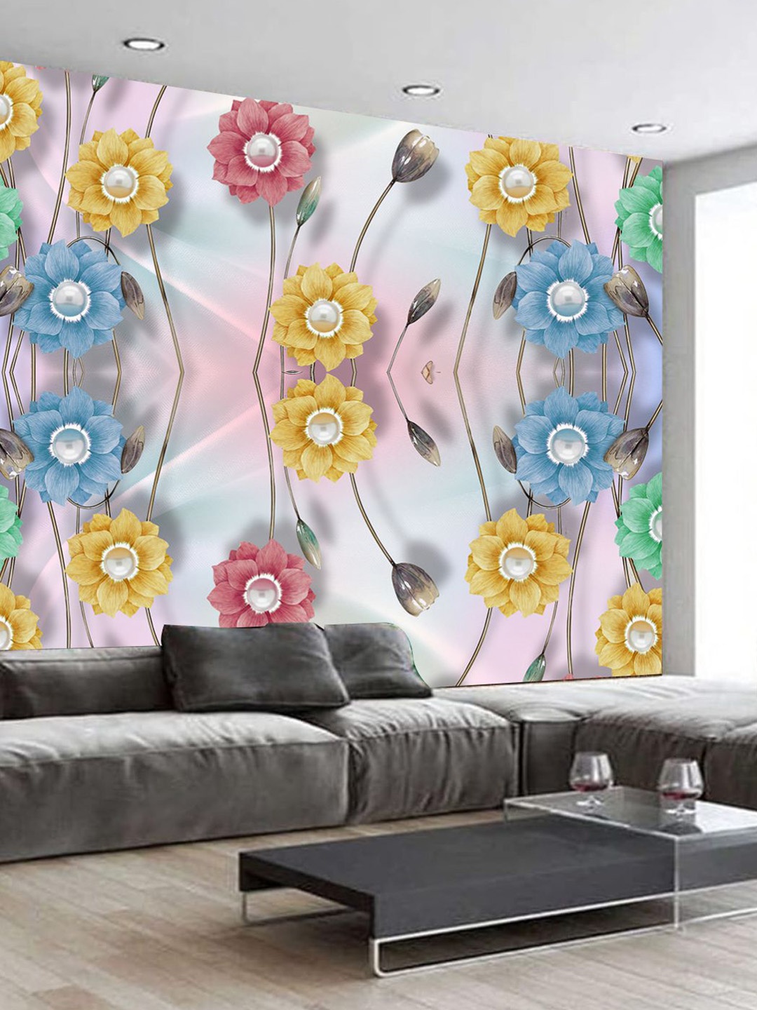 

KSHIRSA Blue & Yellow Floral Printed Self Adhesive Wallpaper