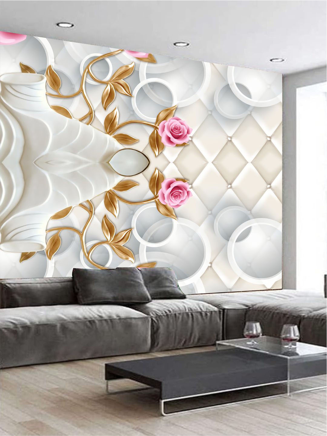 

KSHIRSA Blue & Pink Floral Printed Self-Adhesive Removable Wallpaper