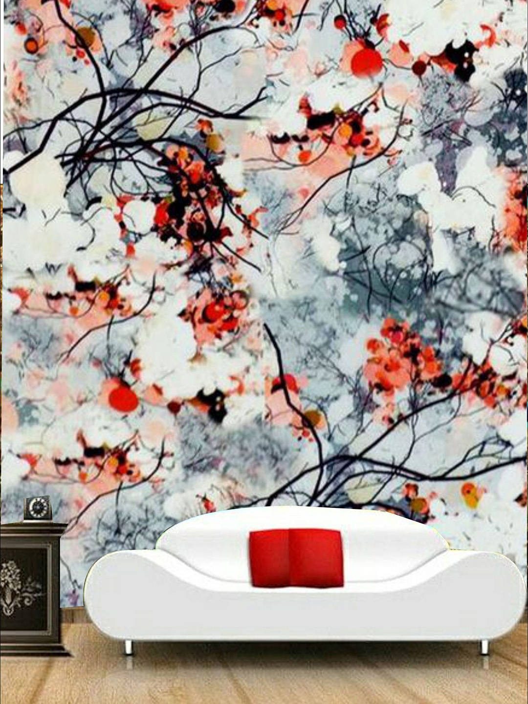 

KSHIRSA Grey & Orange Floral Printed Self Adhesive Removable Wallpaper