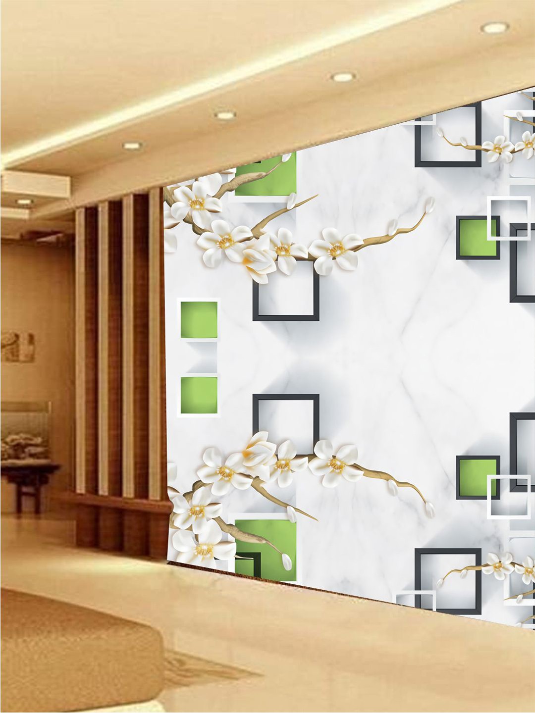 

KSHIRSA White & Green Floral Printed Self Adhesive Removable Wallpaper