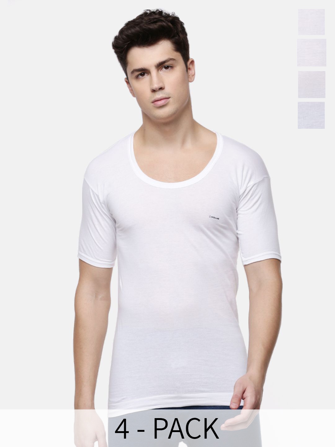 

Dollar Pack Of 4 Pure Cotton Short Sleeves Undershirt, White