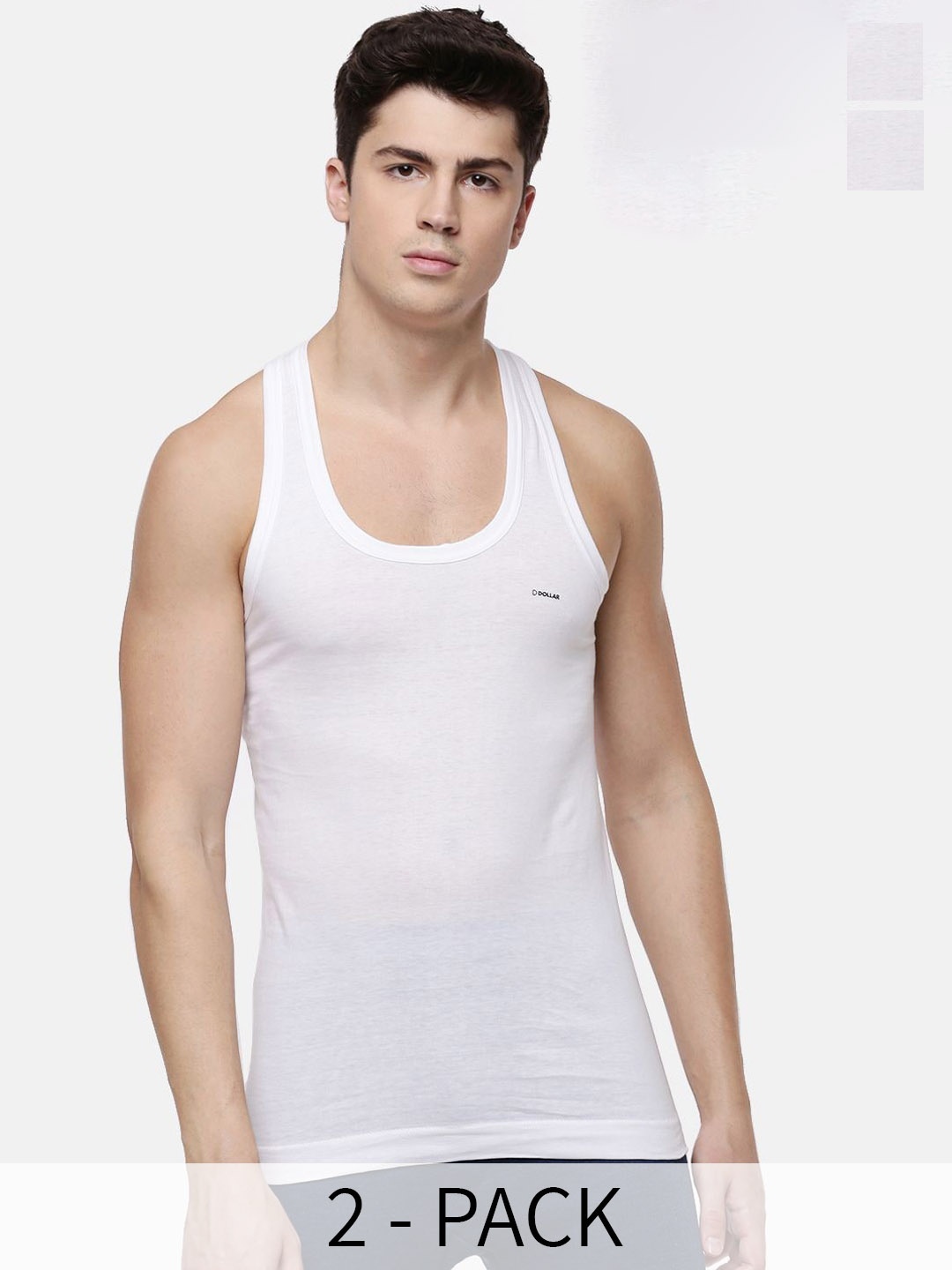 

Dollar Pack Of 2 Pure Cotton Sleeveless Innerwear Vests, White