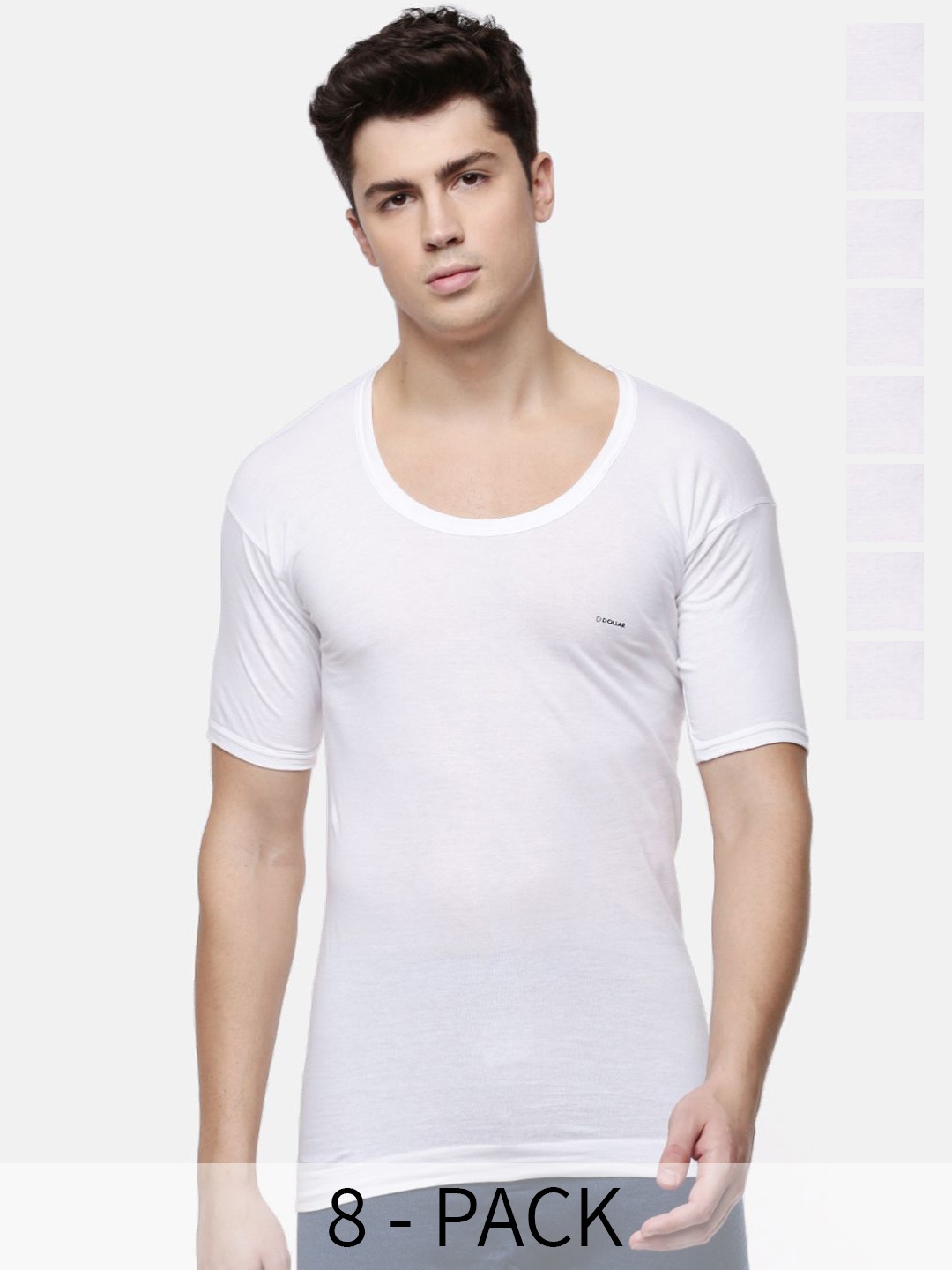 

Dollar Pack Of 8 Pure Cotton Undershirt Vests, White