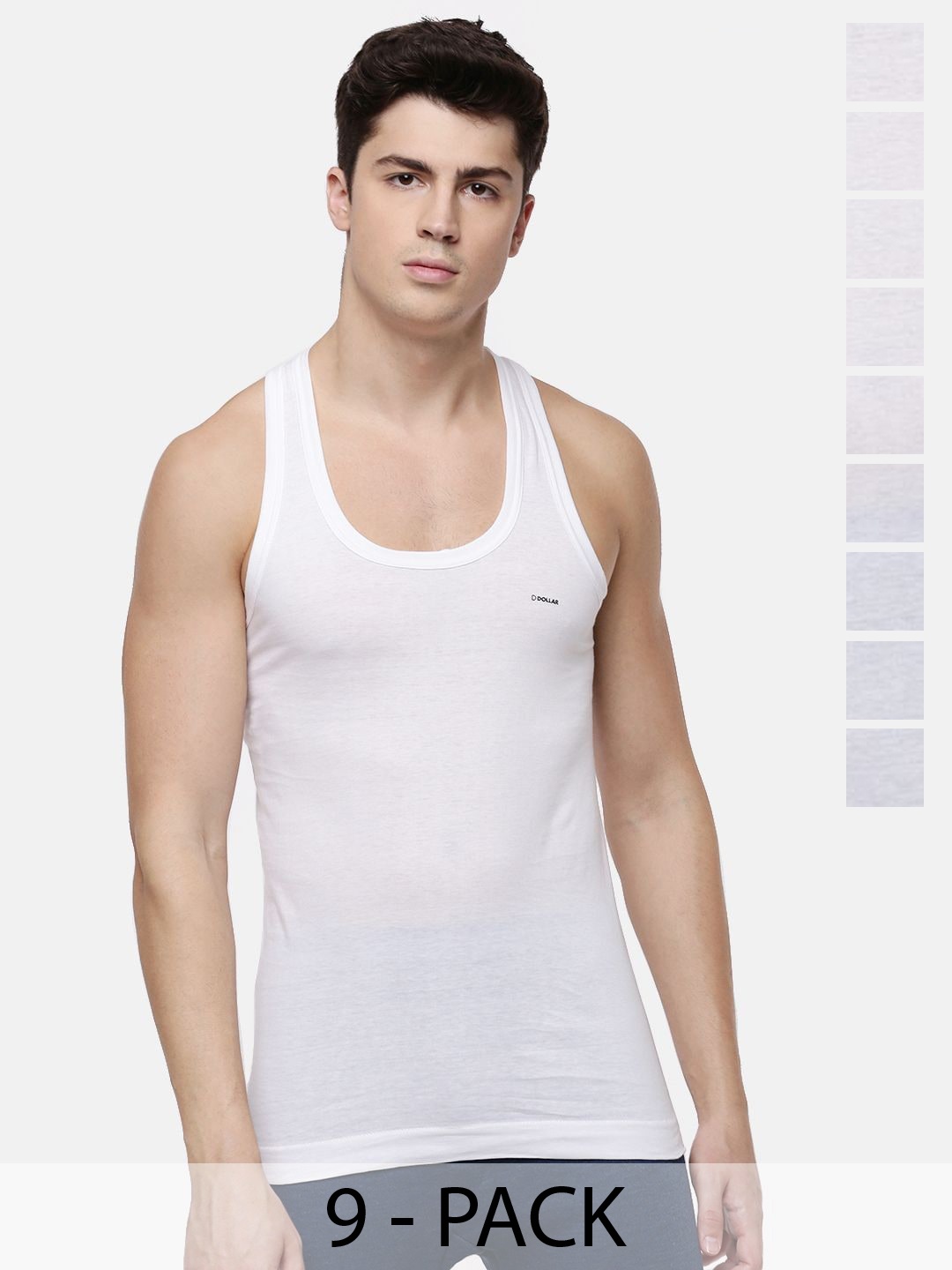 

DollarMen Pack Of 9 Pure Cotton Sleeveless Basic Vests MLHVE-01-PO9, White