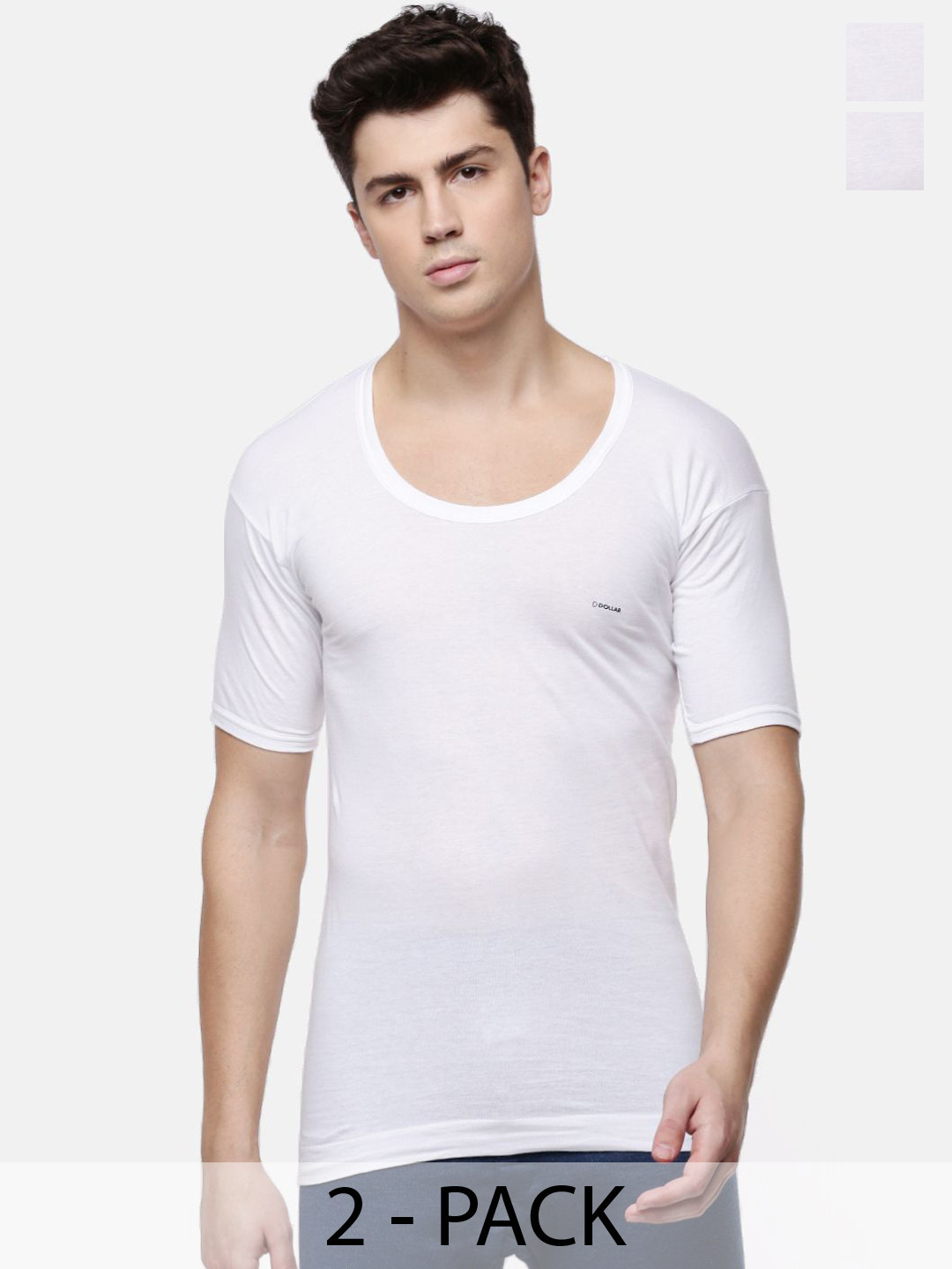 

Dollar Pack Of 2 Pure Cotton Undershirt, White