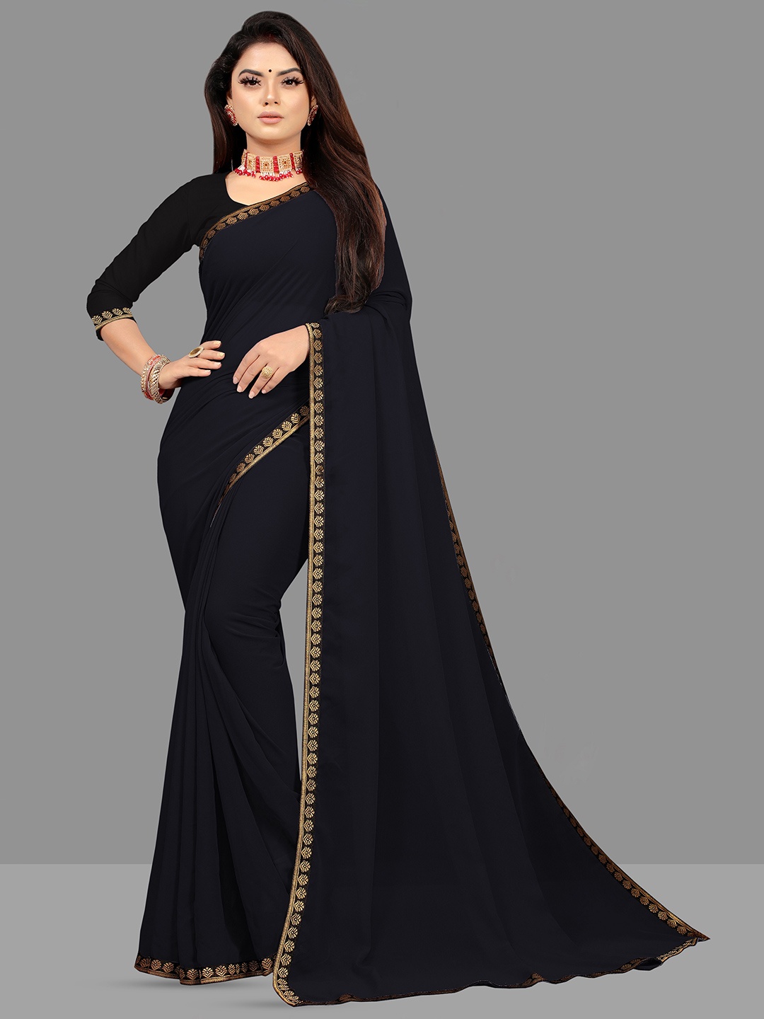 

Vijodhya Zari Pure Georgette Satin Saree, Black