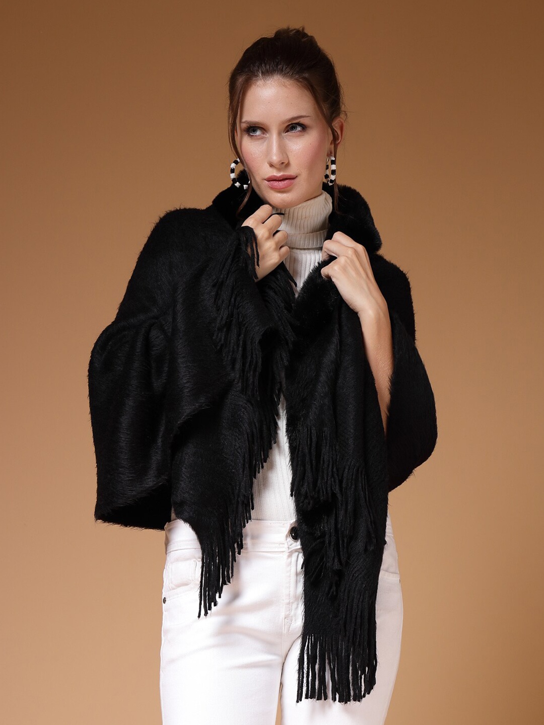 

Mafadeny Shawl Collar Poncho, Black