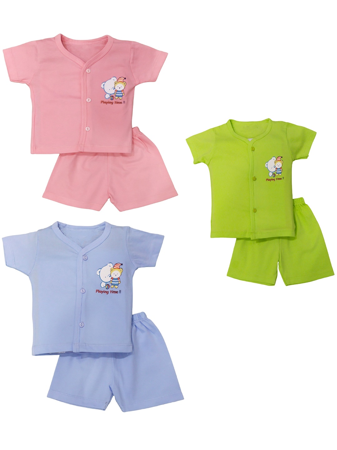 

BAESD Infants Pack Of 3 Printed Pure Cotton Shirt & Shorts, Pink