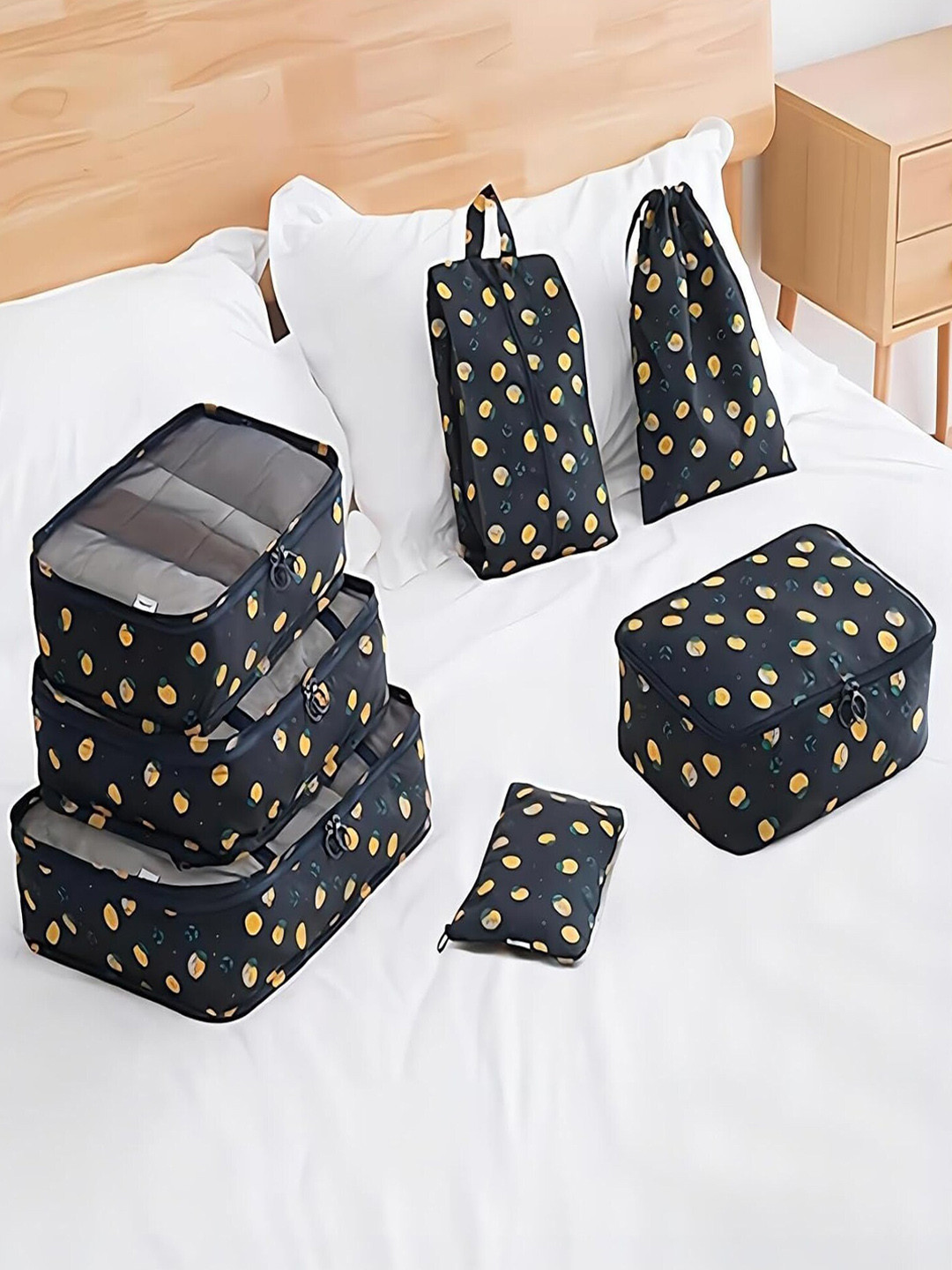 

HOUSE OF QUIRK Set of 7 Printed Travel Organizer Bag, Black