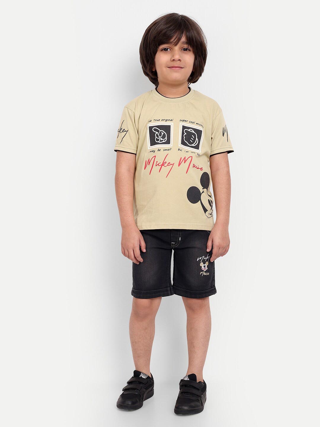 

BAESD Boys Mickey Mouse Printed Pure Cotton T-shirt With Shorts, Beige